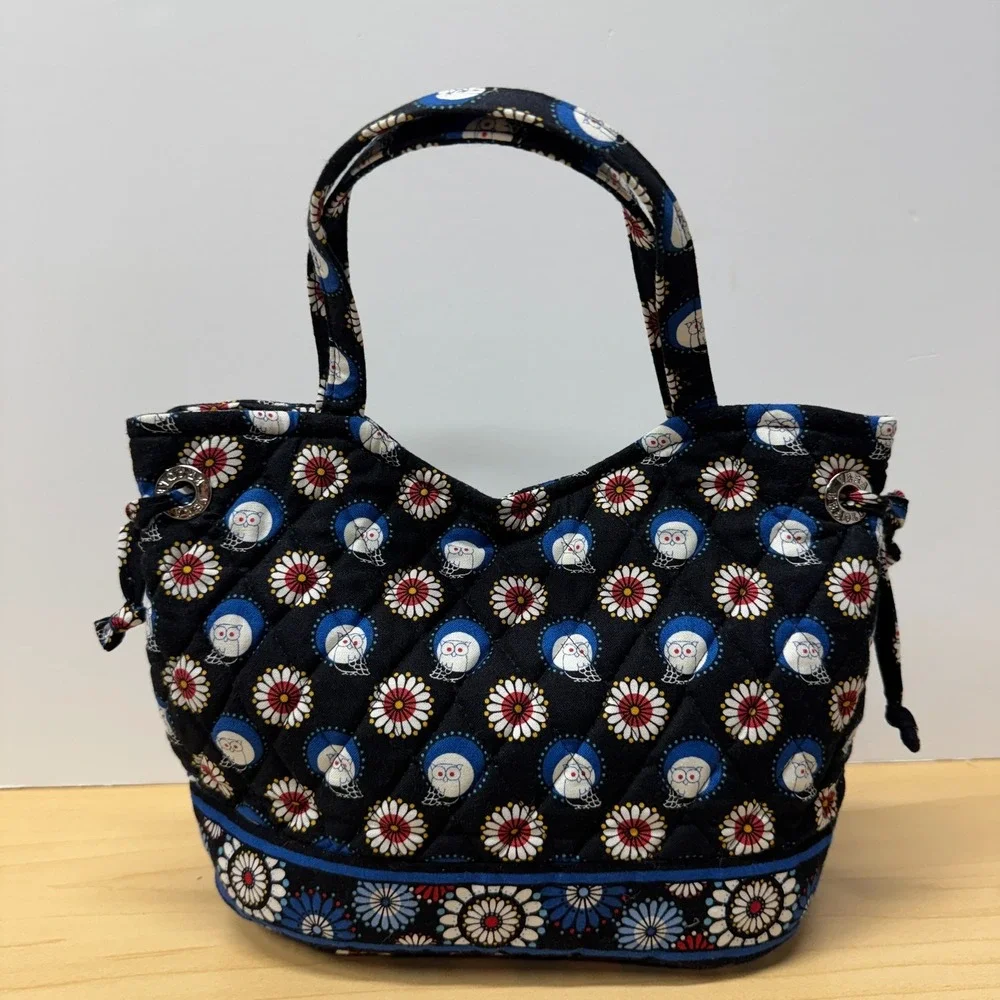 Vera Bradley Sherry Handbag Quilted Cotton Retired Night Owl Pattern w Flowers